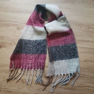 Oversized colorblock burgundy and gray wool scarf